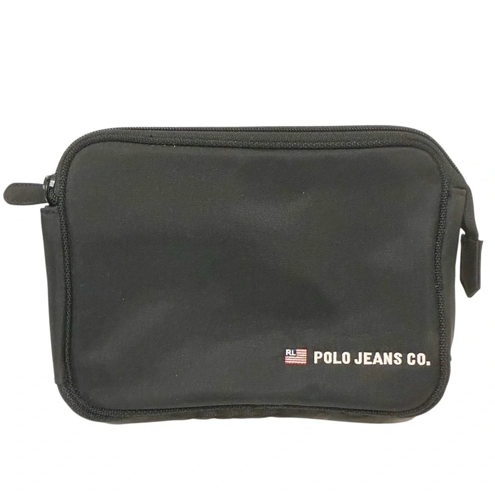 Vintage Ralph Lauren‎ Polo Jeans Small Zip Clutch Toiletry Bag Black